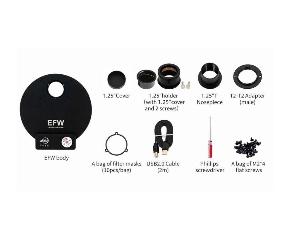 ZWO Electronic Filter Wheel for 7x 36 mm filters ZWO Electronic Filter Wheel for 7x 36 mm filters
