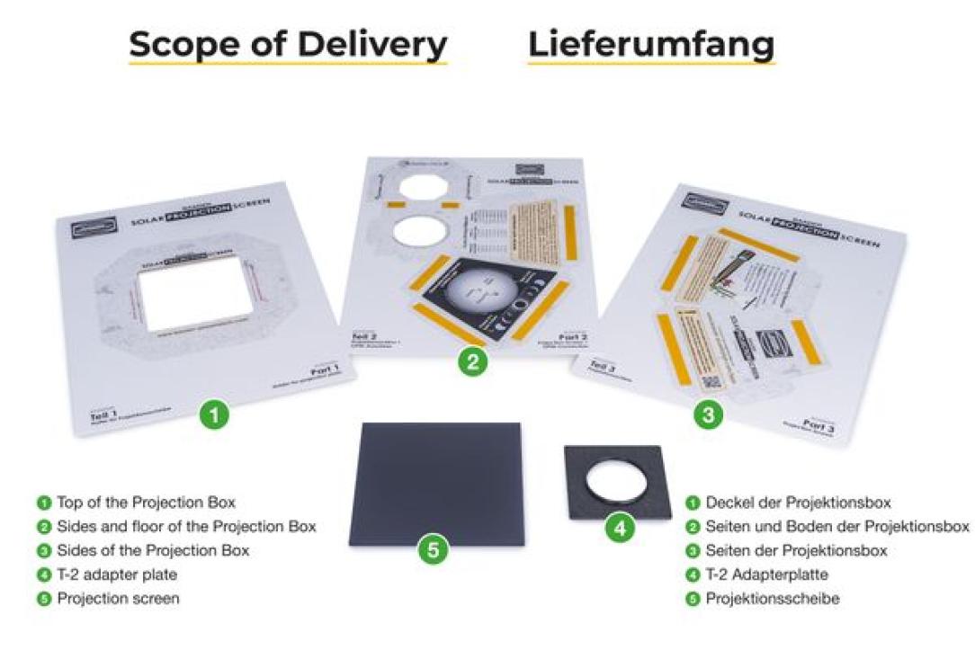 Lieferumfang und Komponenten des Baader Solar Projection Screen (BSPS)